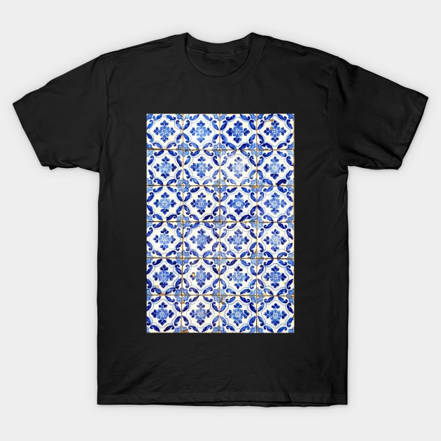 Portuguese tiles. Blue flowers and leaves T-Shirt by juliedawnfox